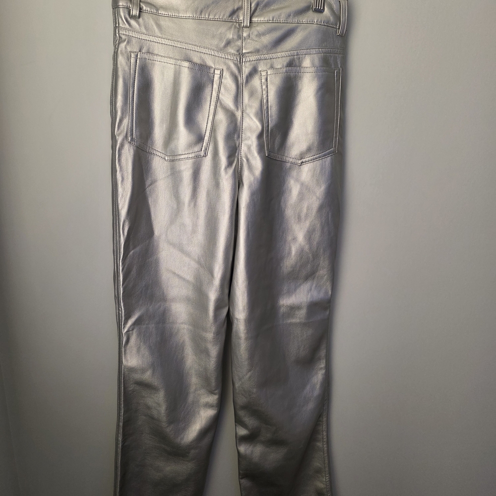 House of Harlow 1960 Silver Faux Leather Pants Size 2 Metallic Straight Leg - Picture 6 of 16
